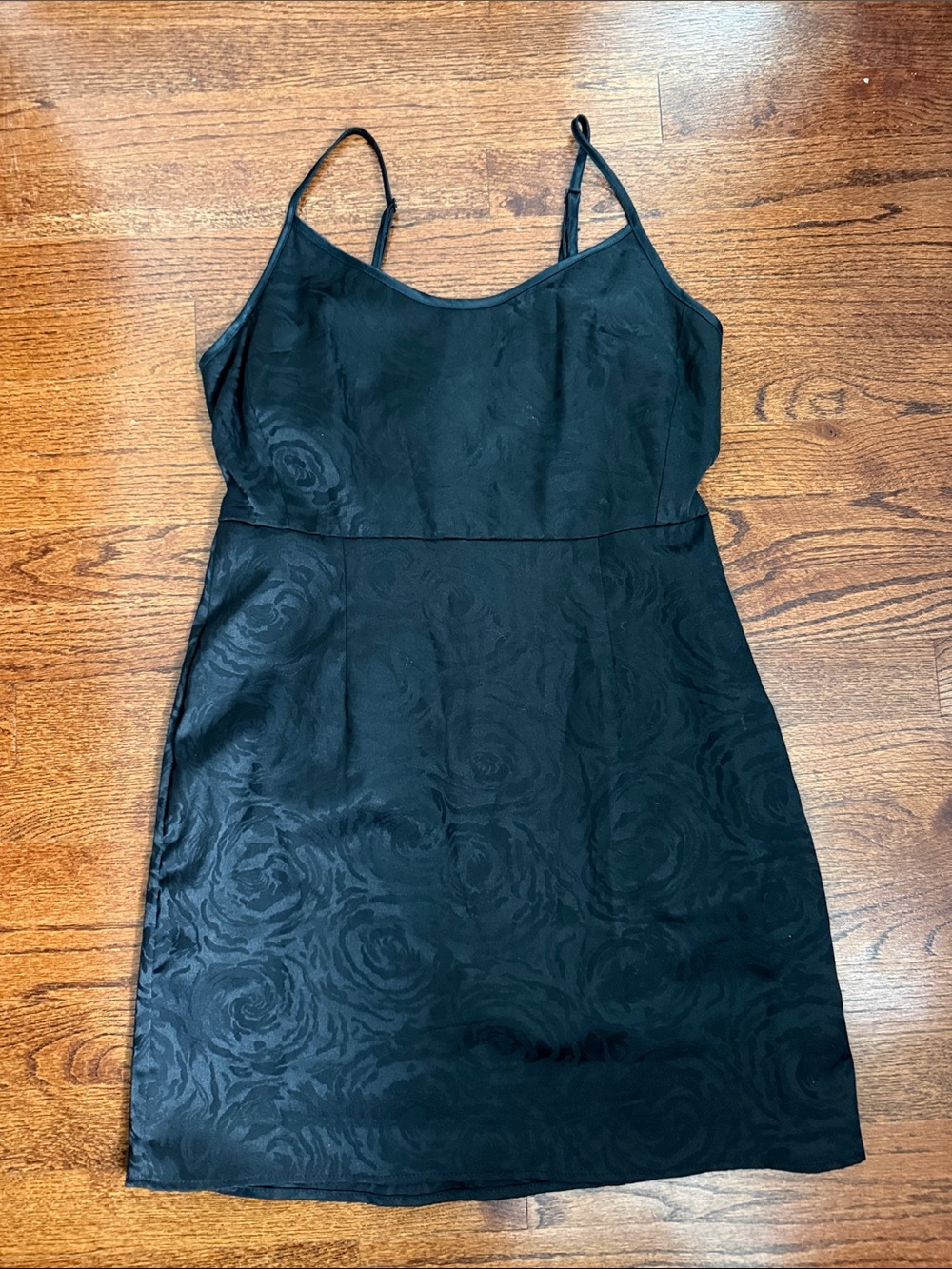 Urban Renewal (UO) Black Floral Jacquard Slip Dress with Spaghetti Straps